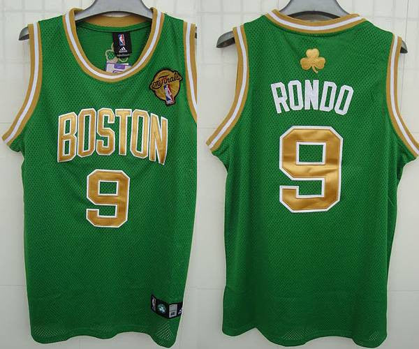 Celtics #9 Rajon Rondo Stitched Green Gold Number Final Patch Basketball Jersey