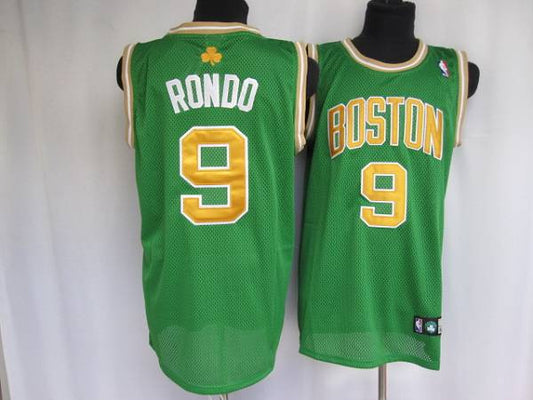 Celtics #9 Rajon Rondo Stitched Green Gold number Basketball Jersey