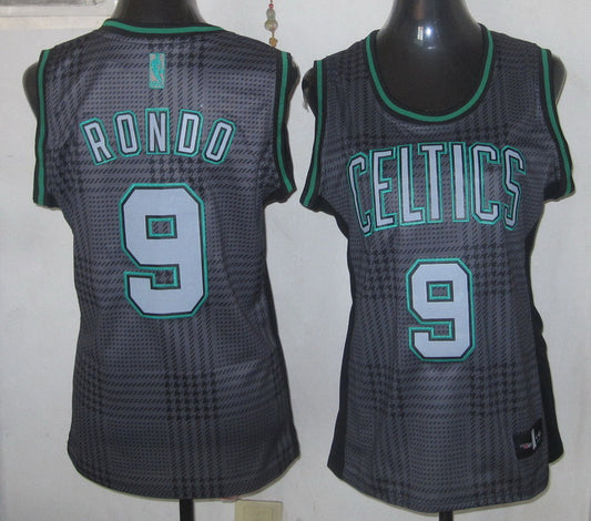 Celtics 9 Rondo Grey Grid Women Basketball Jersey