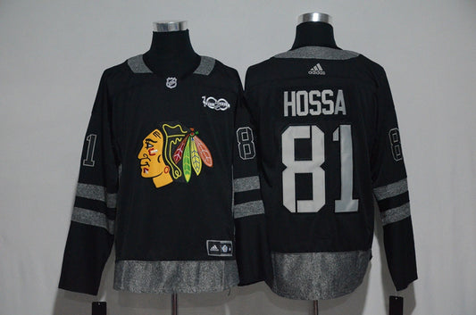 Chicago Blackhawks #81 Marian Hossa Black Men's 1917-2017 100th Anniversary  Stitched Hockey Jersey