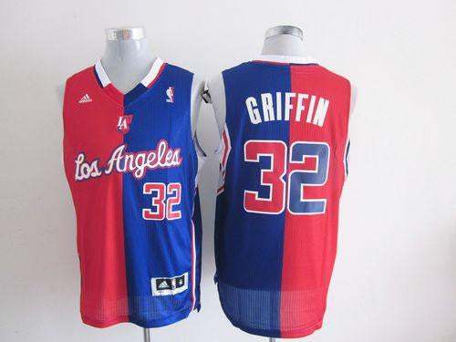 Clippers #32 Blake Griffin Red/Blue Split Fashion Stitched Basketball Jersey