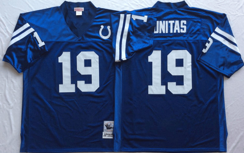  19 Johnny Unitas Blue M&N Throwback Jersey