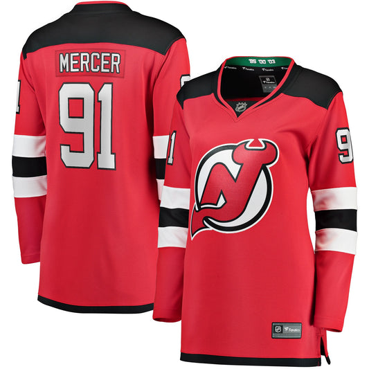 Dawson Mercer New Hockey Jersey Devils Branded Women's Home Breakaway Hockey Jersey - Red