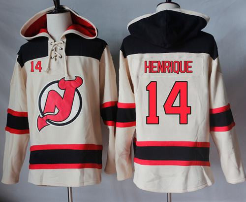 Devils #14 Adam Henrique Cream Sawyer Hooded Sweatshirt Stitched Hockey Jersey