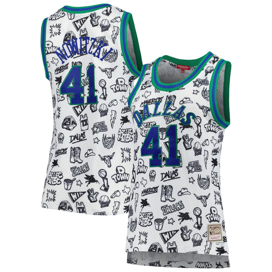 Dirk Nowitzki Dallas Mavericks Women's 1998 Doodle Swingman Basketball Jersey - White