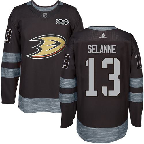 Ducks #13 Teemu Selanne Black 1917-2017 100th Anniversary Stitched Hockey Jersey