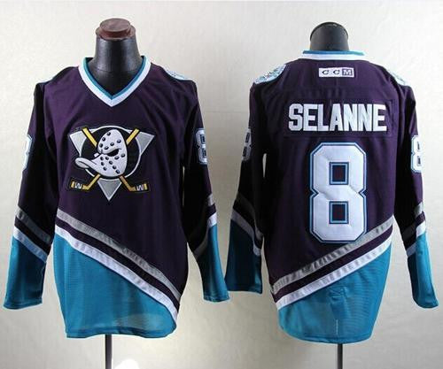 Ducks #8 Teemu Selanne Purple/Turquoise CCM Throwback Stitched Hockey Jersey