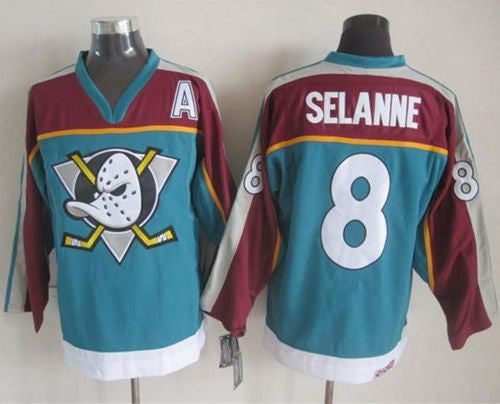 Ducks #8 Teemu Selanne Red/Turquoise CCM Throwback Stitched Hockey Jersey