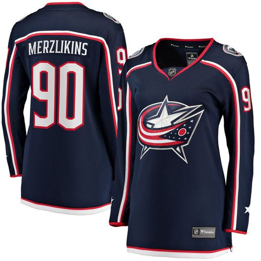 Elvis Merzlikins Columbus Blue Jackets Branded Women's Home Breakaway Hockey Jersey - Navy