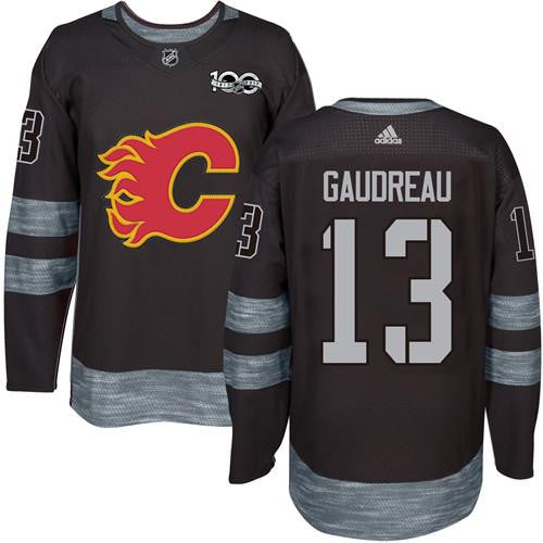 Flames #13 Johnny Gaudreau Black 1917-2017 100th Anniversary Stitched Hockey Jersey