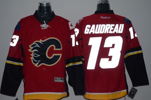 Flames #13 Johnny Gaudreau Red Reflective Version Stitched Hockey Jersey