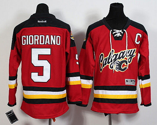 Flames 5 Mark Giordano Red Reebok Youth Hockey Jersey