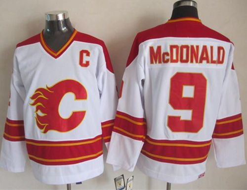 Flames #9 Lanny McDonald White CCM Throwback Stitched Hockey Jersey