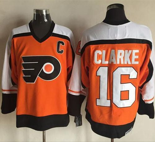 Flyers #16 Bobby Clarke Orange/Black CCM Throwback Stitched Hockey Jersey