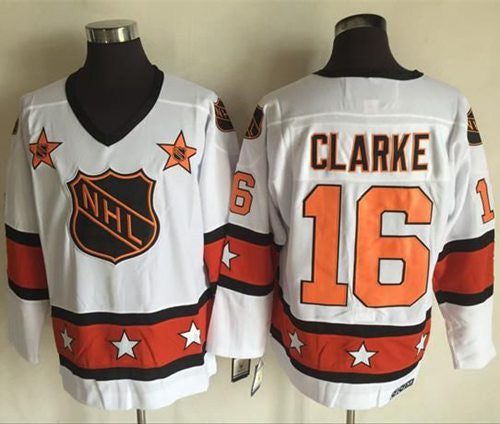 Flyers #16 Bobby Clarke White/Orange All Star CCM Throwback Stitched Hockey Jersey