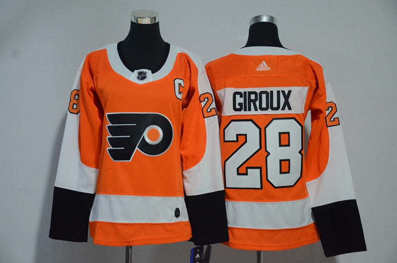 Flyers 28 Claude Giroux Orange Women Hockey Jersey