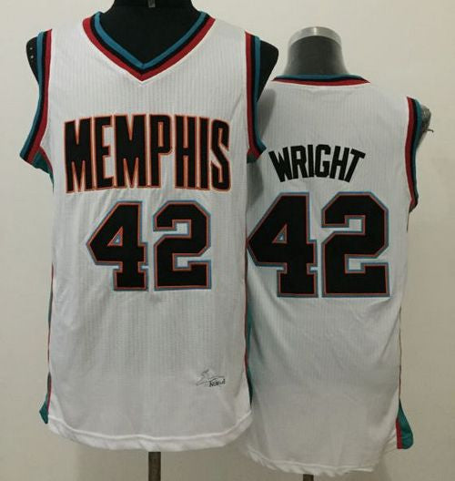 Grizzlies #42 Lorenzen Wright White Throwback Stitched Basketball Jersey