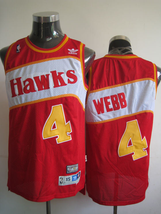 Hawks #4 Spud Webb Red Stitched Throwback Basketball Jersey