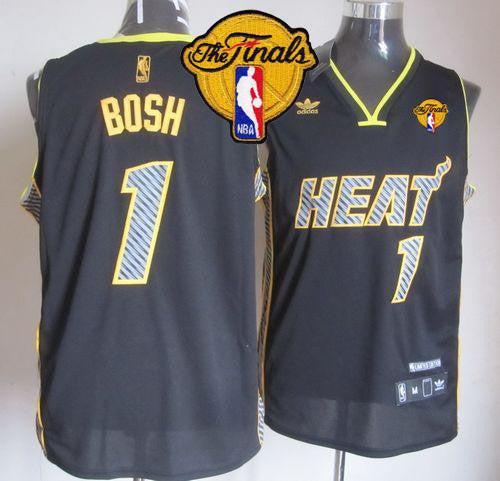 Heat #1 Chris Bosh Black Electricity Fashion Finals Patch Stitched Basketball Jersey