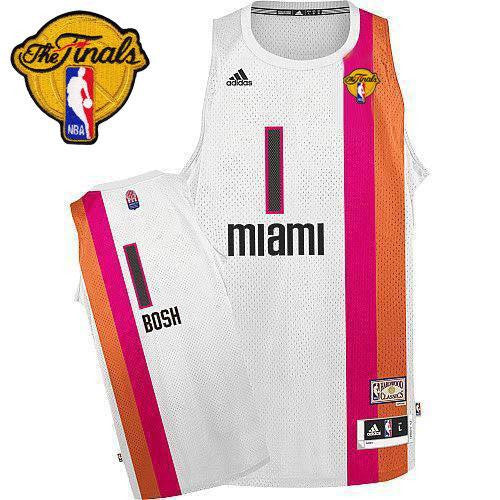 Heat #1 Chris Bosh White ABA Hardwood Classic With Finals Patch Stitched Basketball Jersey