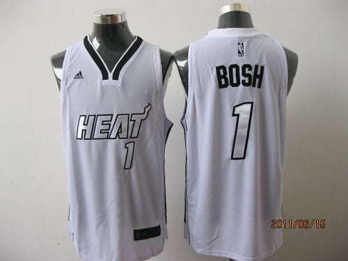 Heat #1 Chris Bosh White Silver No. Stitched Basketball Jersey