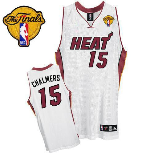 Heat #15 Mario Chalmers White Finals Patch Stitched Basketball Jersey