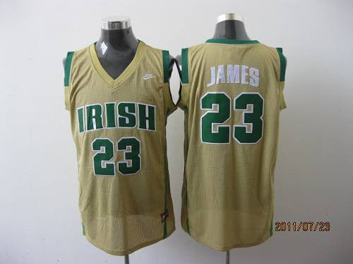 Heat #23 LeBron James Earth Yellow Irish High School Stitched Basketball Jersey