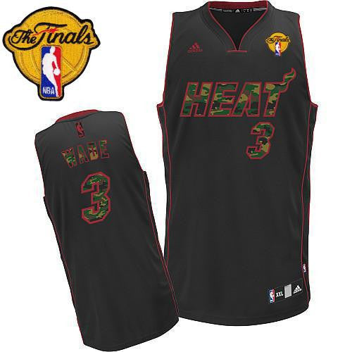 Heat #3 Dwyane Wade Black Camo Fashion Finals Patch Stitched Basketball Jersey