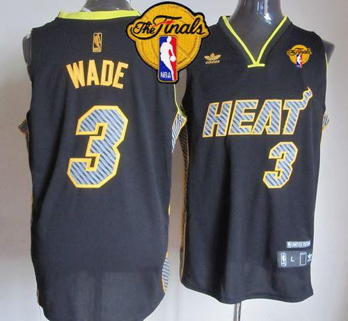 Heat #3 Dwyane Wade Black Electricity Fashion Finals Patch Stitched Basketball Jersey