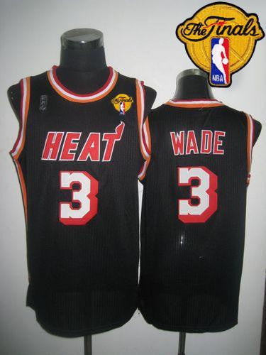 Heat #3 Dwyane Wade Black Hardwood Classics Nights Finals Patch Stitched Basketball Jersey