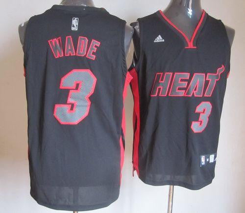 Heat #3 Dwyane Wade Black With Red & Black Number Stitched Basketball Jersey