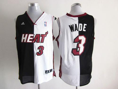 Heat #3 Dwyane Wade Black/White Split Fashion Stitched Basketball Jersey