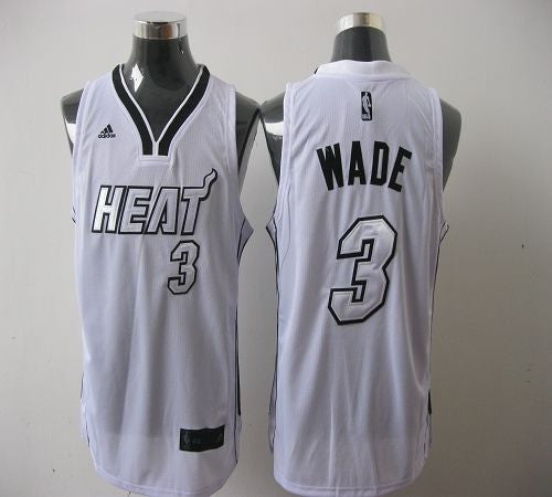 Heat #3 Dwyane Wade Silver No. White Stitched Basketball Jersey