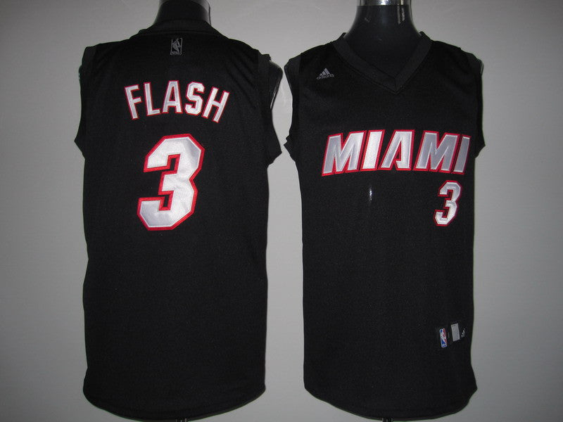 Heat #3 Dwyane Wade Stitched Black Flash Fashion Basketball Jersey