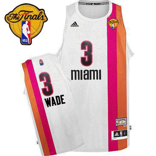 Heat #3 Dwyane Wade White ABA Hardwood Classic With Finals Patch Stitched Basketball Jersey