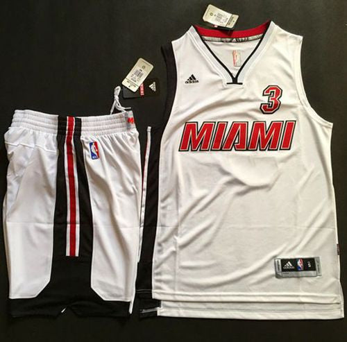 Heat #3 Dwyane Wade White Throwback A Set Stitched Basketball Jersey