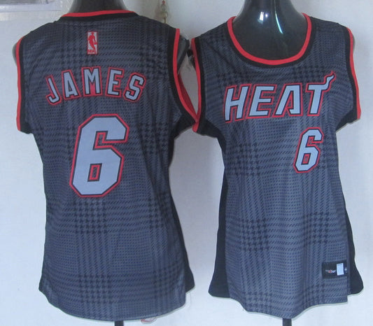 Heat 6 James Grey Grid Women Basketball Jersey