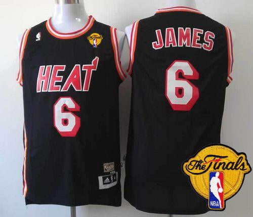 Heat #6 LeBron James Black Hardwood Classics Nights Finals Patch Stitched Basketball Jersey