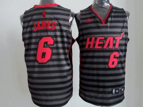 Heat #6 LeBron James Black/Grey Groove Stitched Basketball Jersey