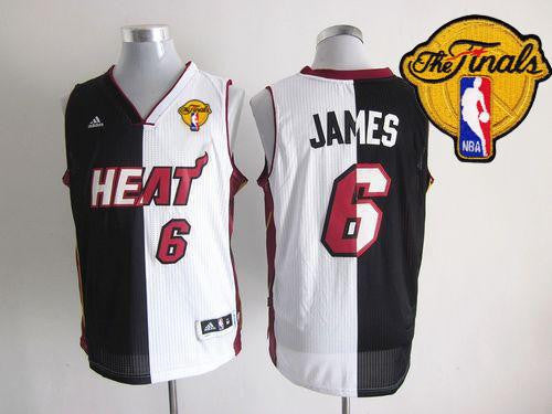 Heat #6 LeBron James Black/White Split Fashion Finals Patch Stitched Basketball Jersey