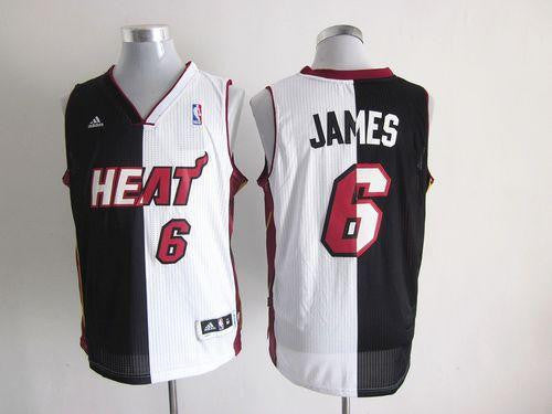 Heat #6 LeBron James Black/White Split Fashion Stitched Basketball Jersey