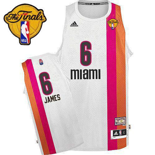 Heat #6 LeBron James White ABA Hardwood Classic With Finals Patch Stitched Basketball Jersey