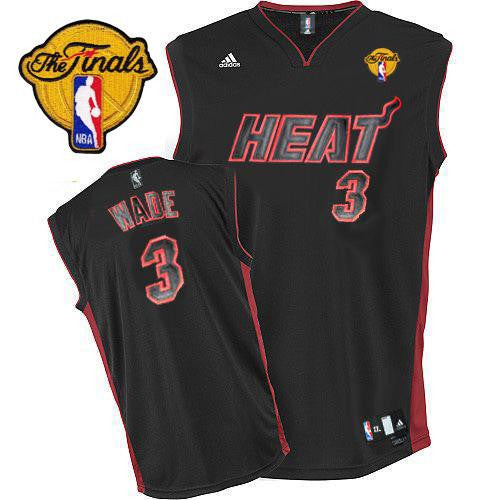 Heat Finals Patch #3 Dwyane Wade Black With Black&Red No. Stitched Basketball Jersey