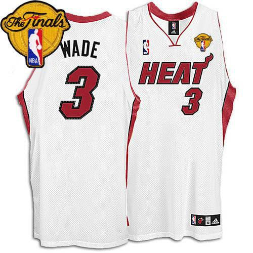 Heat Finals Patch #3 Dwyane Wade White Stitched Basketball Jersey