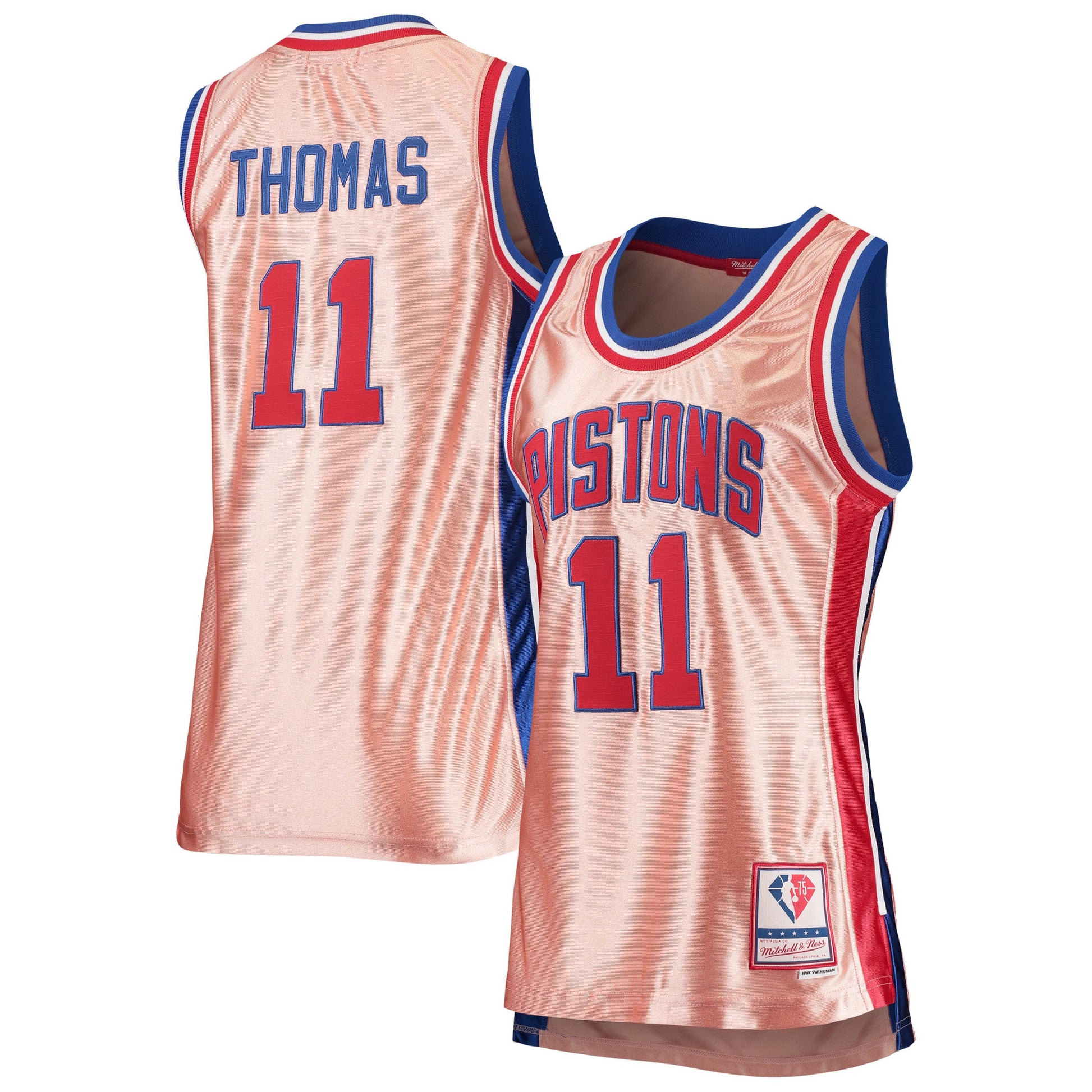 Isiah Thomas Detroit Pistons Women's 75th Anniversary Rose Gold 1982 Swingman Basketball Jersey - Pink