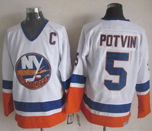 Islanders #5 Denis Potvin White CCM Throwback Stitched Hockey Jersey