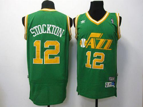 Jazz #12 John Stockton Green Throwback Stitched Basketball Jersey