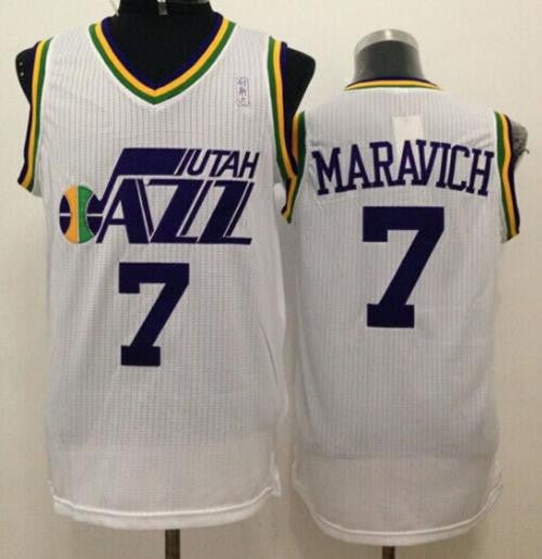 Jazz #7 Pete Maravich White Throwback Stitched Basketball Jersey