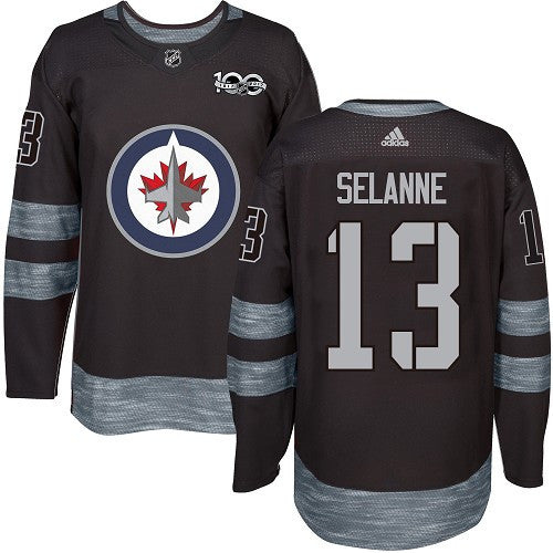 Jets #13 Teemu Selanne Black 1917-2017 100th Anniversary Stitched Hockey Jersey