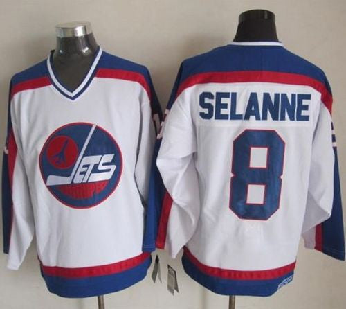 Jets #8 Teemu Selanne White/Blue CCM Throwback Stitched Hockey Jersey